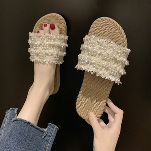 日本GP小香风拖鞋女外穿夏春新款网红百搭可爱一字平底海边凉拖鞋