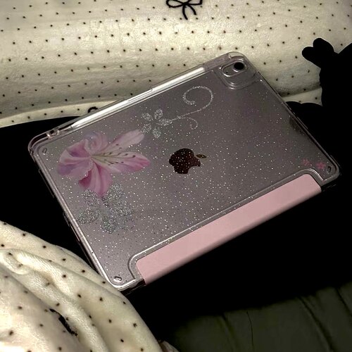 带笔槽古早风爆闪荷花3+Y折iPad11保护壳新款适用Air7/6保护套12平板Pro11寸第10代女款mini7/6防弯air8防摔