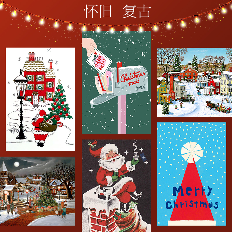 圣诞节复古装饰画美式海报墙贴