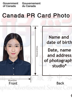 PR加拿大绿卡Canada居民电子移民签证件照片打印换白底50x70mm
