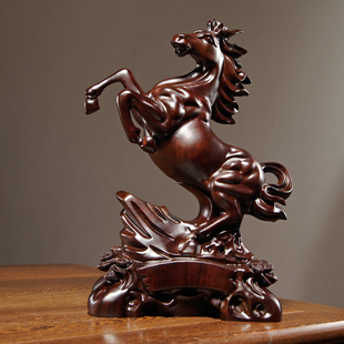 黑檀木雕马到成功摆件实木质生肖马家居客厅装饰摆设开业工艺礼品