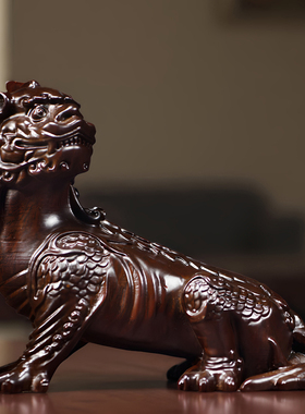 木雕地藏王坐骑神兽谛听摆件实木