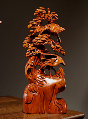 雕刻松鹤延年家居客厅贺寿工艺品