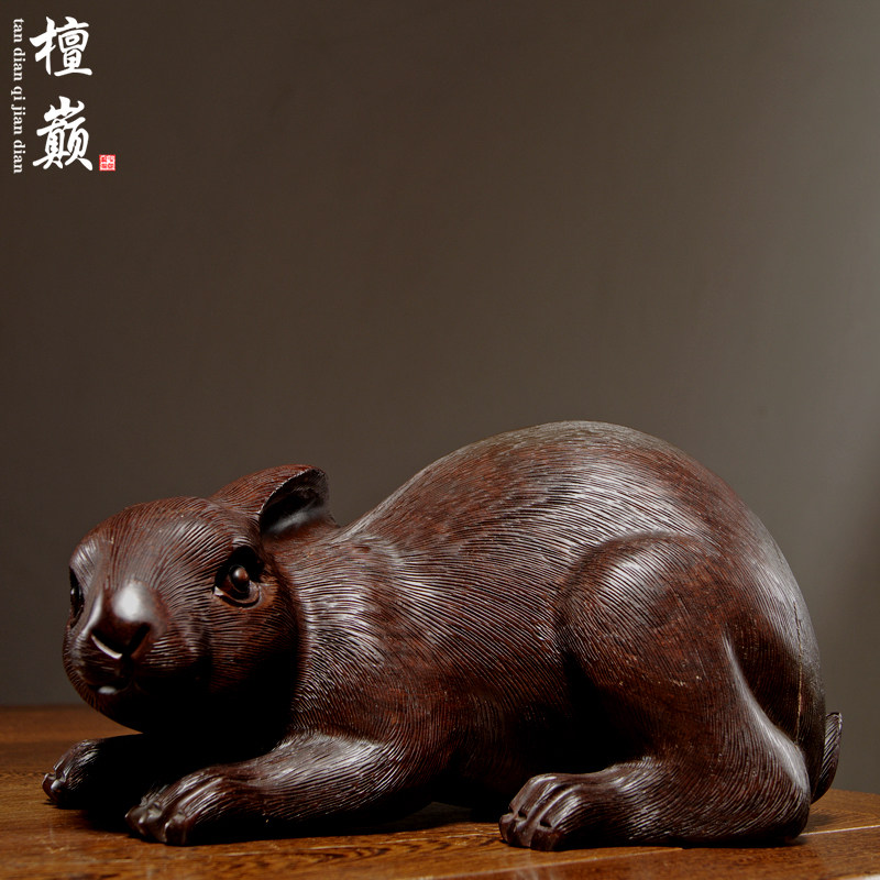 黑檀木12生肖家居客厅兔子摆件
