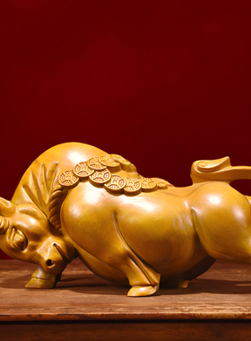 木雕金钱牛摆件实木生肖牛气冲天