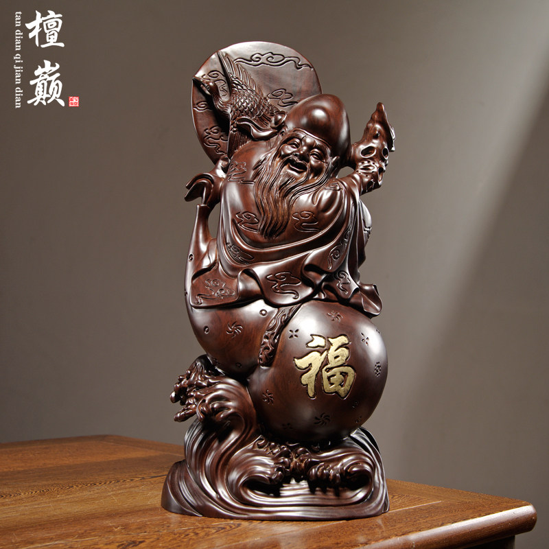 工艺黑檀木雕刻寿星公家居装饰