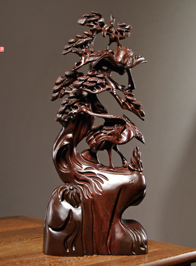 松鹤延年雕刻家居客厅贺寿工艺品