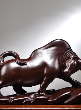 木雕牛气冲天摆件实木生肖牛装饰