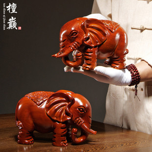 花梨木雕刻大象摆件实木质一对象红木家居公司开业装饰送礼工艺品