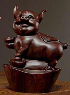 实木雕刻十二生肖家居客厅元宝猪