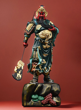 实木彩绘武财神关公佛像摆件装饰