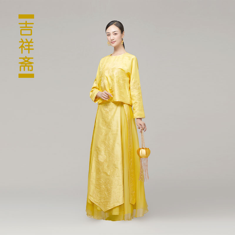 吉祥斋女装锦溪苑上衣复古偏襟盘扣重工刺绣真丝国风礼服正品