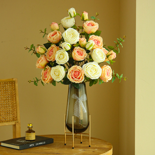 玫瑰花束仿真花轻奢高端客厅摆设高档花艺摆件高级仿生花餐桌插花