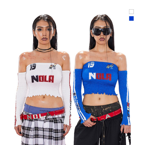 NOLA*Printed Blockcore Top Remake蓝/白撞色赛车字母抹胸上衣女