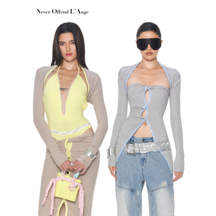 NOLA 扭曲纽扣一衣多穿撞色紧身显瘦针织抹胸裙上衣坎肩外罩衫