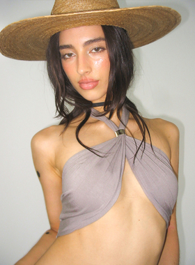 NOLA 法式摩登 灰色红色挂脖交叉设计感辣妹性感两穿吊带背心