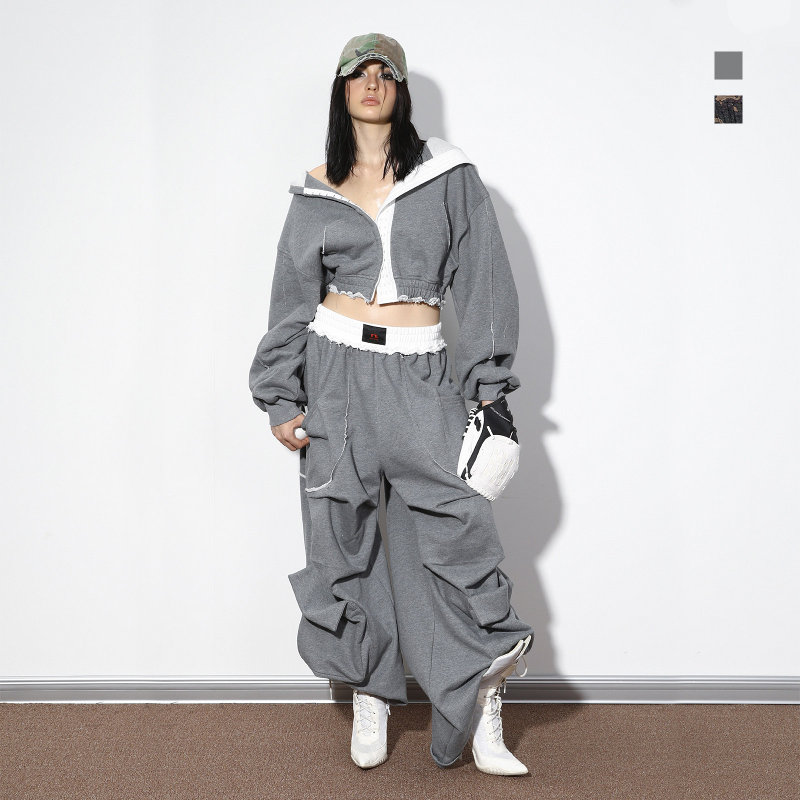 NOLA*Hoodie Suit 灰色/迷彩宽松卫衣拳击口袋卫裤套装女,女装/女士精品,时尚套装,淘宝优惠券,粉丝福利购,淘宝优惠卷