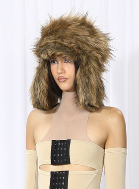 NOLA*Fur beret 雪天豹点毛毛雷锋护耳防风贝雷帽