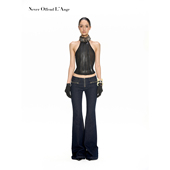 显瘦直筒微喇牛仔裤 NOLA 腿精低腰原牛深蓝拉链修身