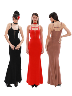 Dress暧昧氛围 Long 三色网纱玫瑰吊带连衣长裙战裙 Mesh NOLA