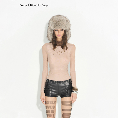 NOLA碎钻斑驳毛毛高领长袖T恤