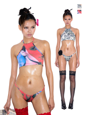 NOLA*Bikini Suit 高饱和度红色系豹纹挂脖比基尼套装