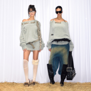 绿野仙踪多种穿法挂脖一字肩仿貂毛破洞毛衣 Sweater NOLA Fur