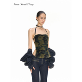 NOLA迷彩毛性感露背绷带设计感可调节挂脖肚兜辣妹风低胸吊带上衣