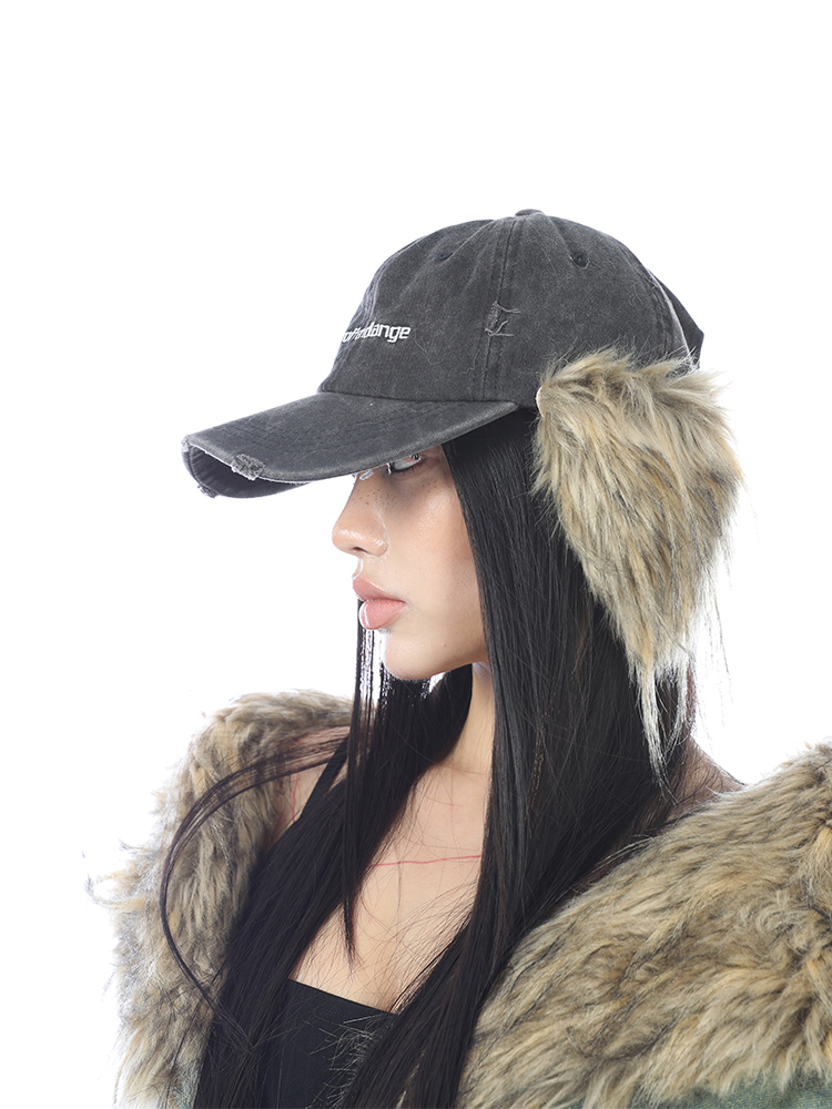 复古磨破水洗牛仔灰刺绣棒球帽