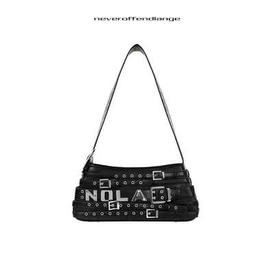 NOLA*Leather Handbag 宽肩带 重工皮质皮带金属铆钉手提斜挎包