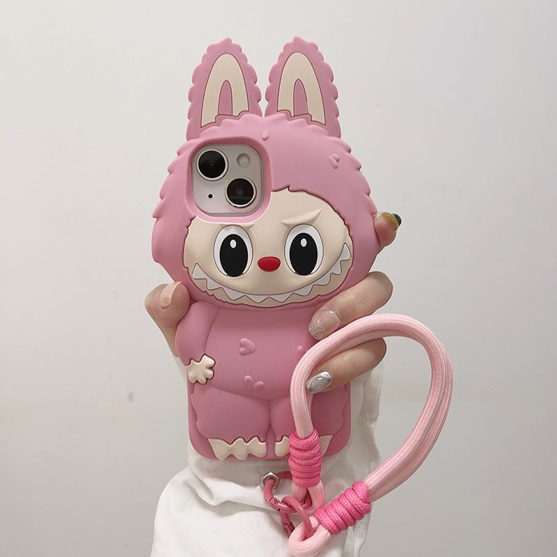 苹果拉布布硅胶立体手机壳带挂绳labubu卡通可爱立体拉布布iPhone16苹果15适用13/14pro max手机壳防摔11