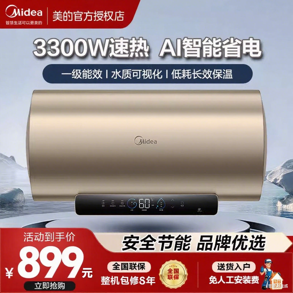 官方美的一级能效电热水器50升储水式家用节能卫生间洗澡节能JE3