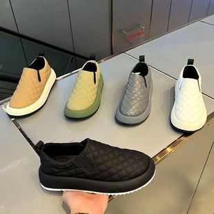一脚蹬男鞋新款秋冬加绒百搭厚底皮面豆豆鞋时尚懒人面包鞋男潮鞋