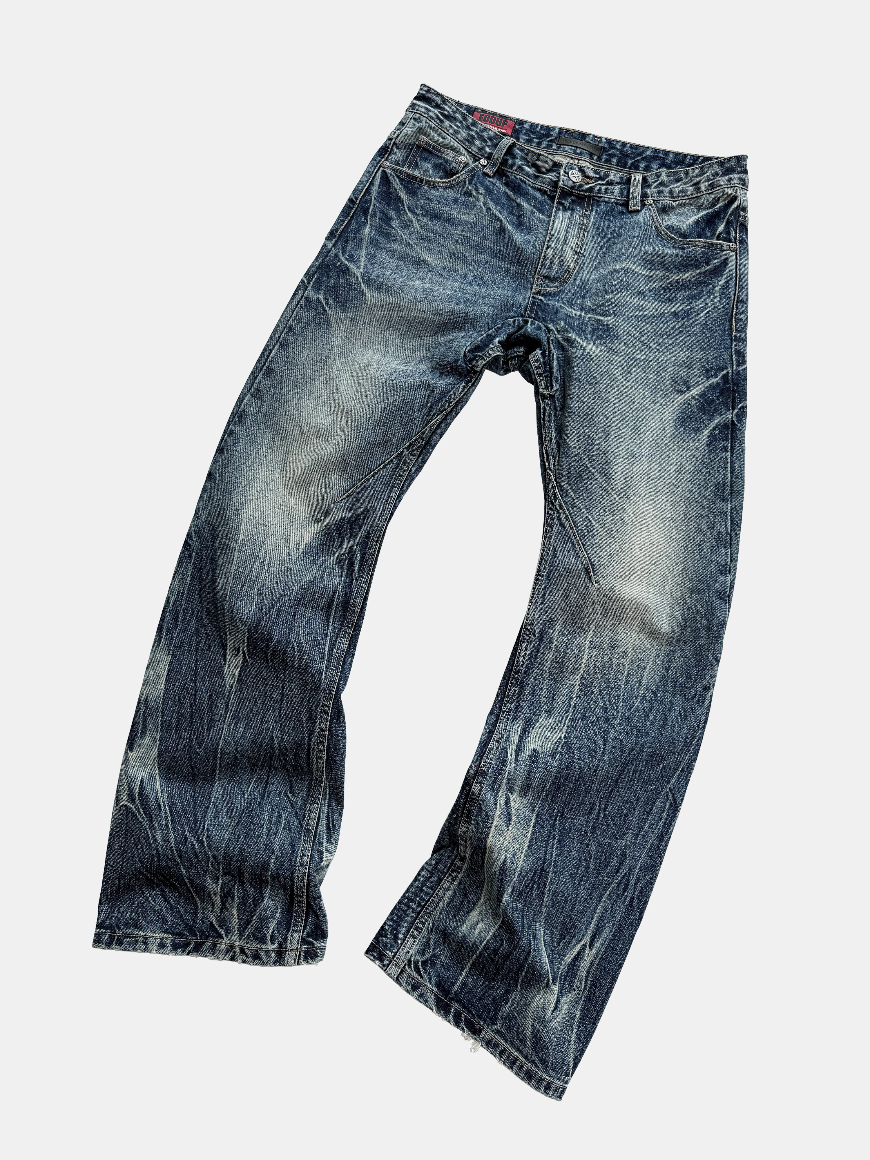 thumbnail for Eodup'Tsunami' Scimitar Water Ripple Lightning Gun Flower Water Wash Blue Vintage Dark Avant-Garde Tailored Jeans