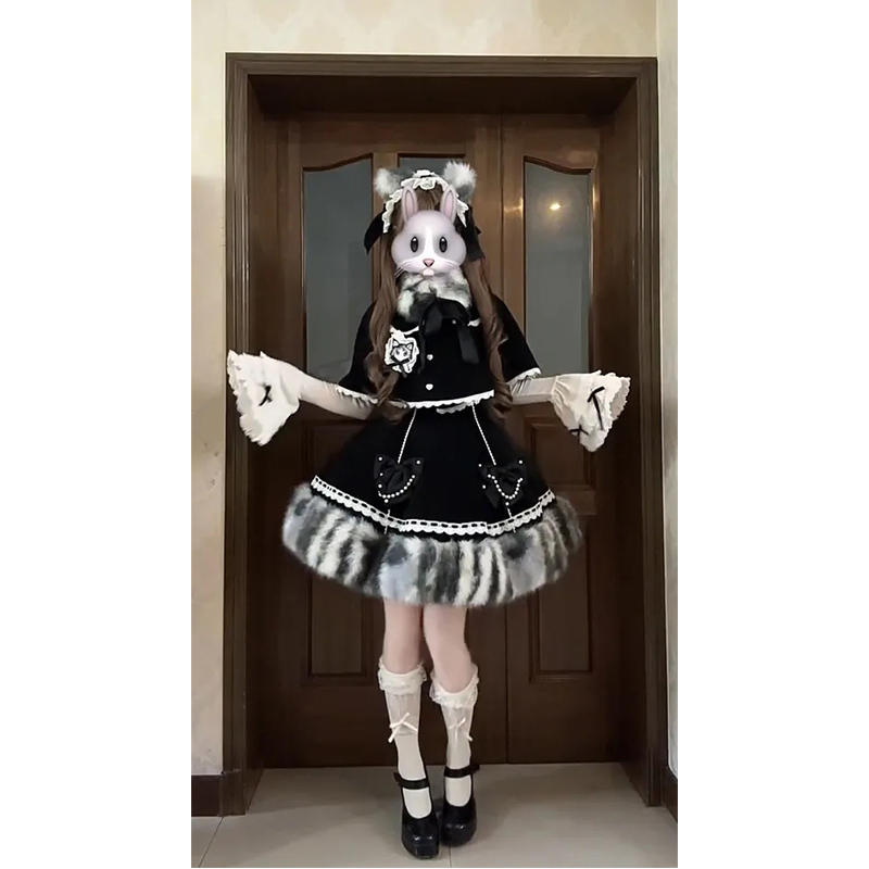 甜美可爱蕾丝斗篷蝴蝶结连衣裙打底上衣lolita裙洛丽塔洋装秋冬