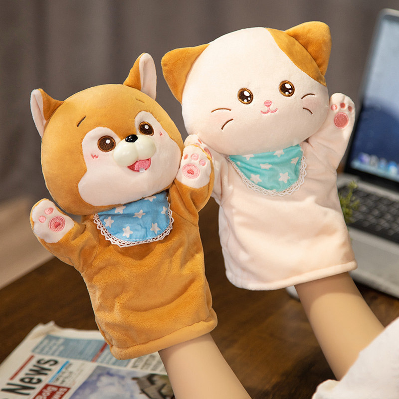 可爱柴犬小猫咪手偶仿真毛绒熊猫玩具手套婴儿互动讲故事安抚手偶