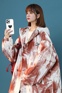 XZ230-1-22JK18秋装中性风宽松水墨渐变扎染休闲连帽夹克P98控118图片