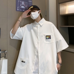 胖胖哥短袖衬衫男士ins潮牌设计感大码衬衣夏季港风宽松百搭外套图片