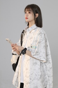 XZ-230-1CS221夏季新款中性风宽松扎染渐变休闲短袖衬衫P48控68图片