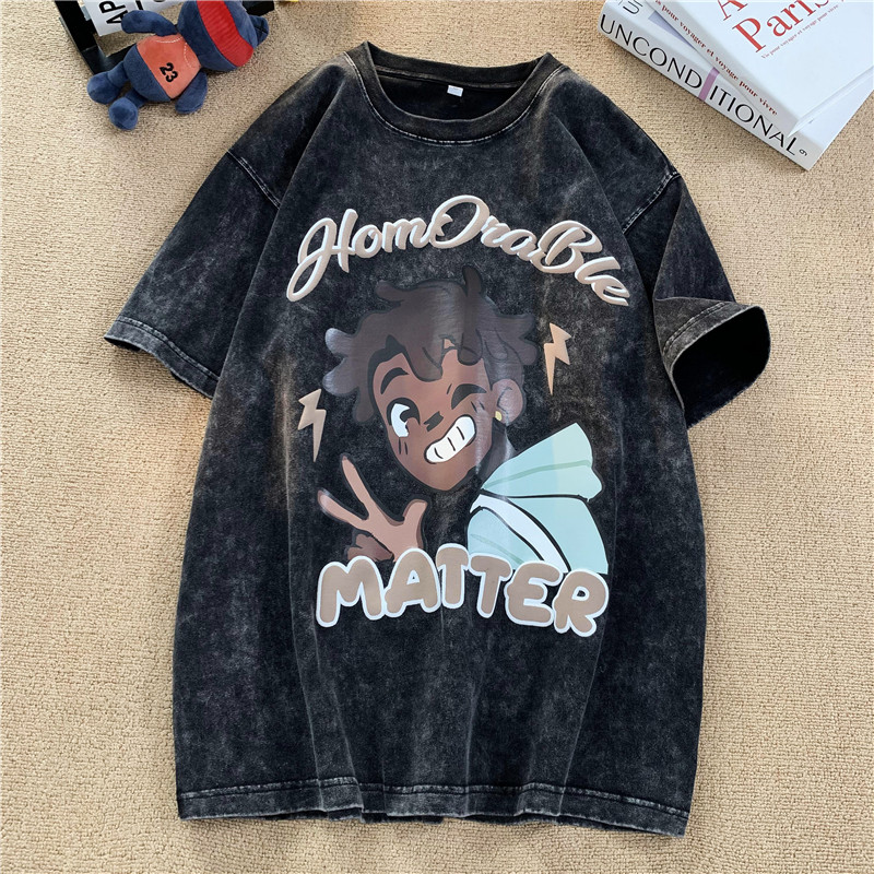 XZ230-1T19夏装新款美式重磅水洗做旧全棉发泡休闲短袖T恤P40控58图片