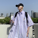 XZ-230-1CS218清凉一夏宽松水墨条纹扎染渐变休闲短袖衬衫P48控68，男装T恤，星座230-1