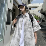 XZ-230-1CS222清凉一夏水墨扎染宽松渐变全棉休闲短袖衬衫P48控68，男装T恤，星座230-1