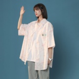 XZ-230-1CS221夏新款中性风宽松水墨扎染渐变休闲短袖衬衫P48控68，男装T恤，星座230-1