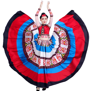 彝族火把节七彩大摆裙民族开场舞大摆裙彝族舞蹈服装大摆裙合唱服