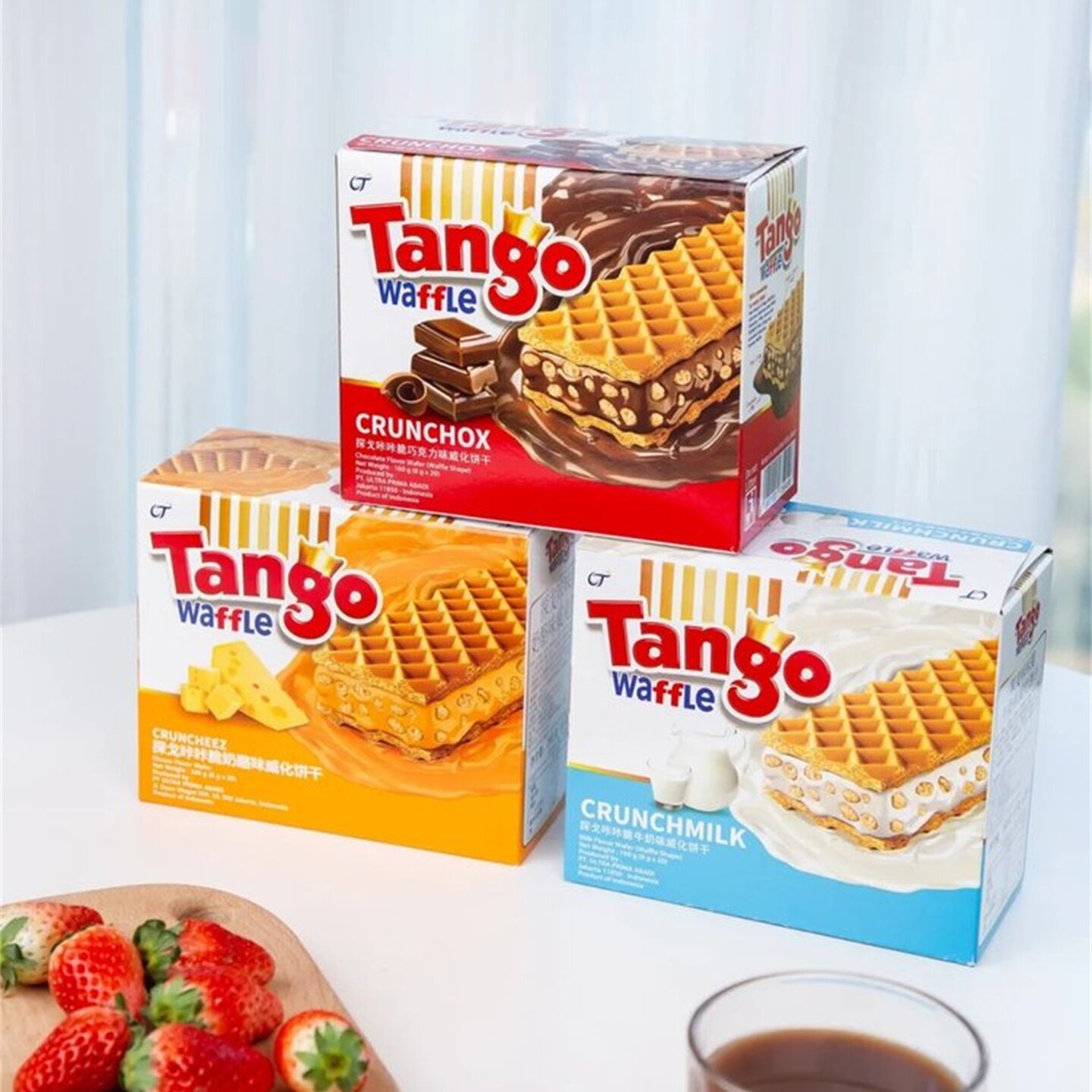 Tango咔咔脆威化饼干160g*4盒巧克力味牛奶味奶酪味休闲零食小吃