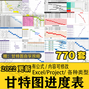 Excel甘特图工作进度周月时间计划表格日程表项目管理横道图模板