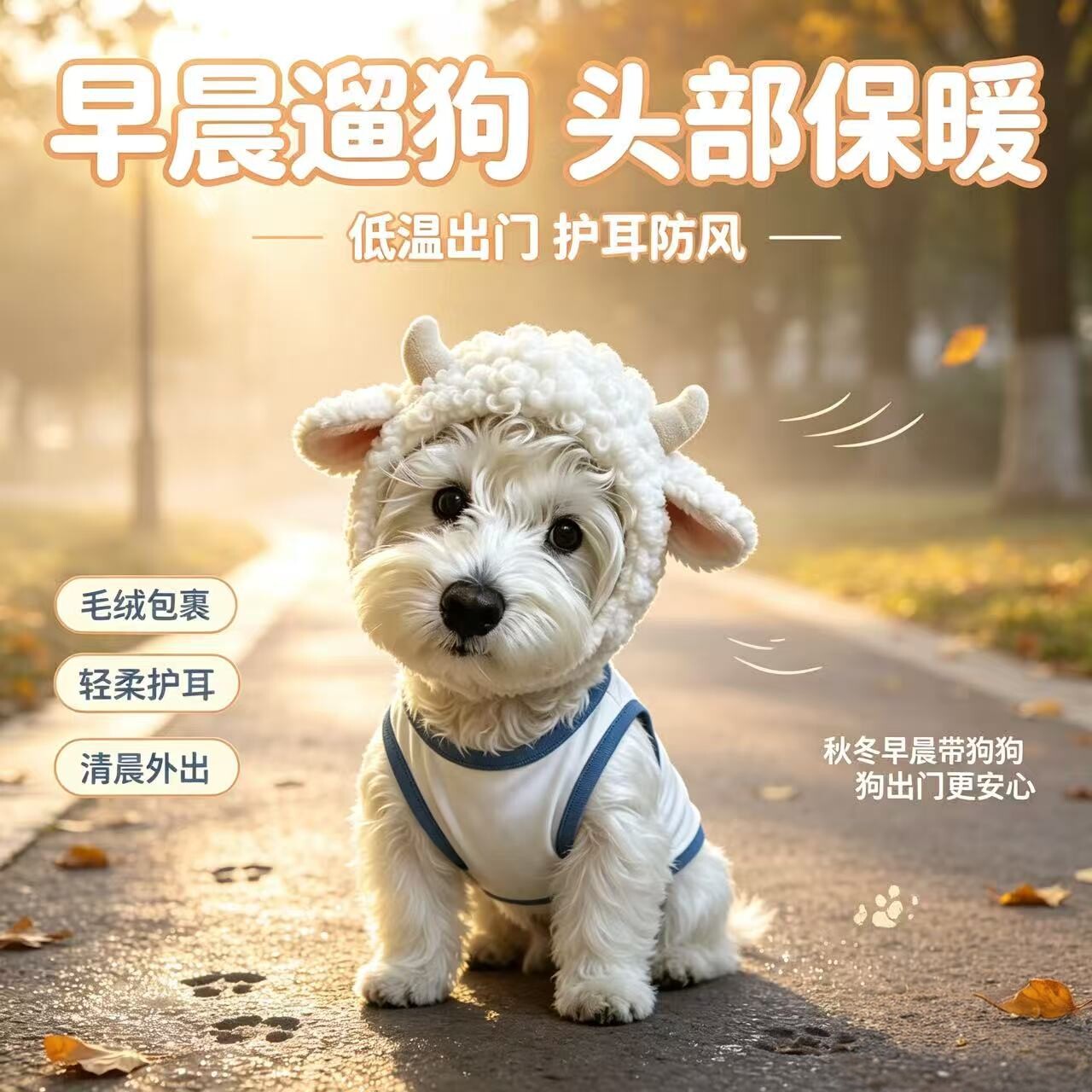 冬季小型犬外出防风护耳毛绒帽