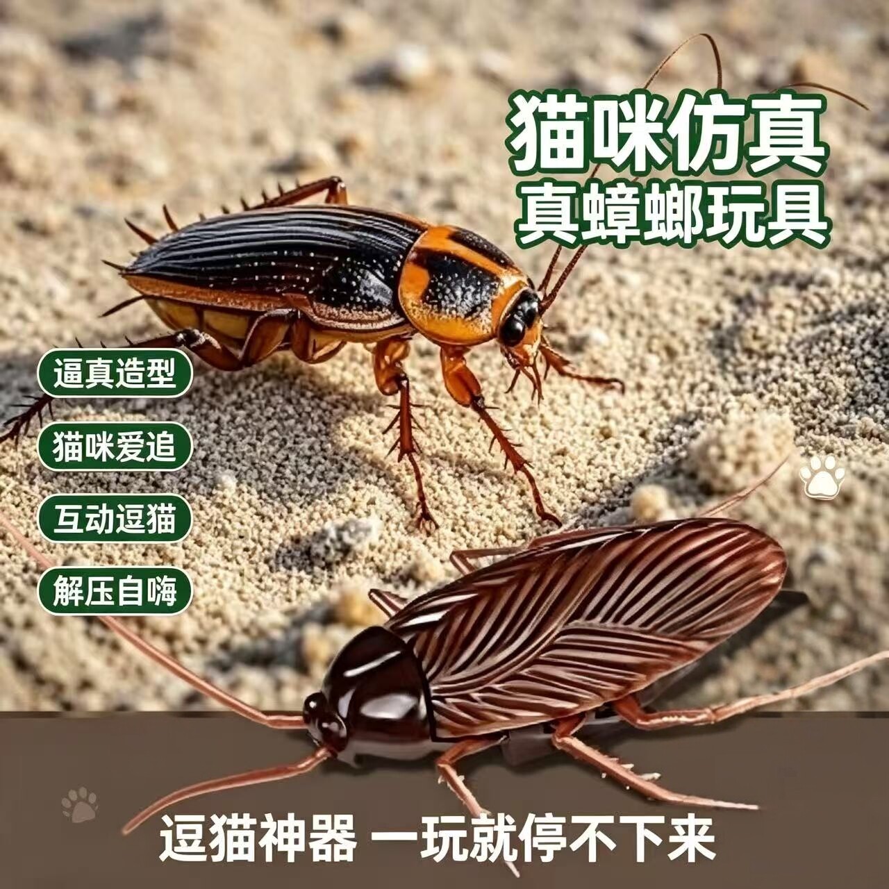 仿真蟑螂逗猫棒耐咬解压玩具