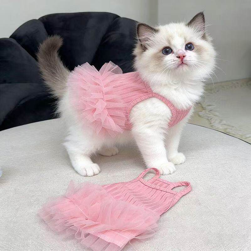 宠物防掉毛猫咪衣服夏季新款吊带粉色蓬蓬裙金渐层猫狗狗连身裙子