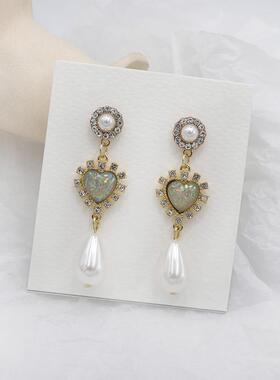 S925银针韩国气质巴洛克耳环宫廷复古爱心耳钉耳饰无耳洞B091定制